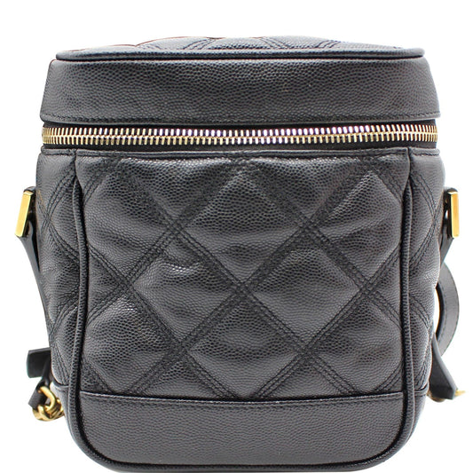 YSL Saint Laurent Yves Vanity Grain De Poudre Shoulder Bag Leather Quilted Black