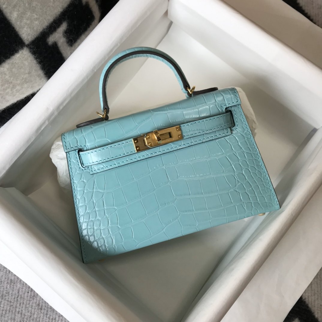 Top Quality Kelly Embossed Patent Paon Bag Blue Gold Shoulder Bag