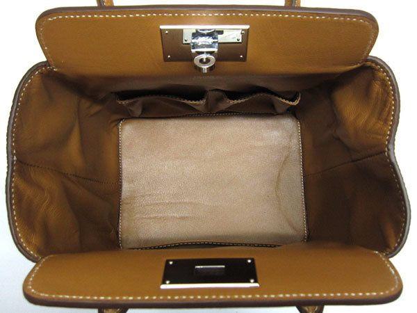 Hermes Luxury Toolbox Way Cow Coffee Handbag Leather Travel Bag