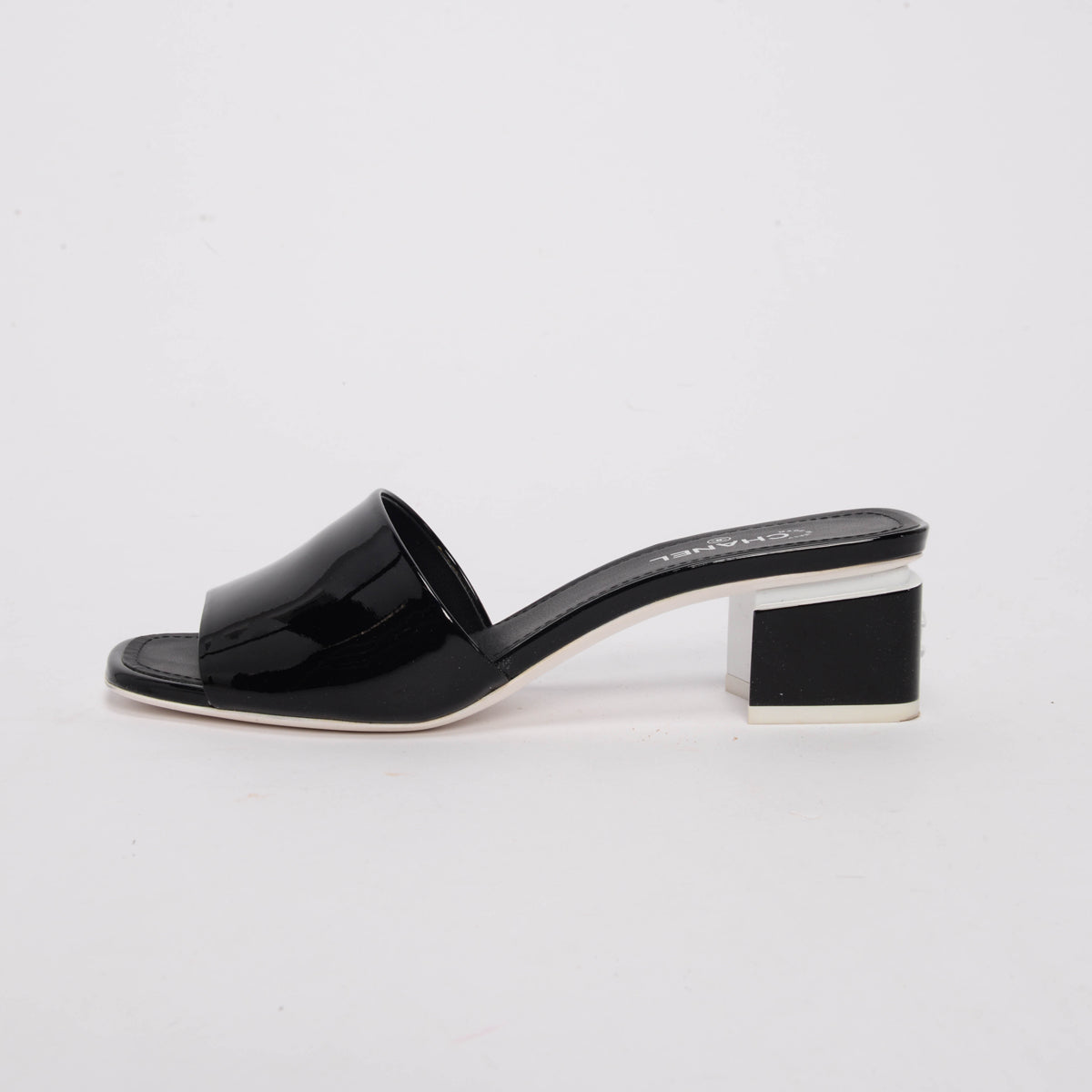 Chanel Black Patent CC Mules 37 Shoes