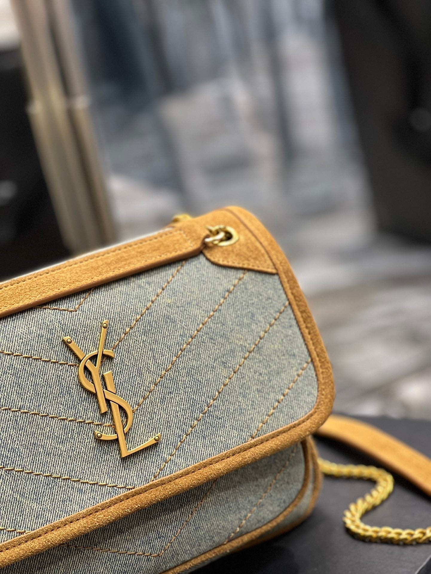 YSL Saint Laurent Niki 8in 22cm Canvas Mini Chain Mini Bag