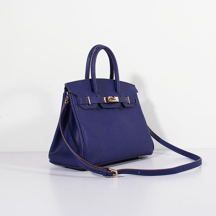 Hermes Luxury Cm Birkin Bag Epsom With Strap Leather Blue Travel Bag Blue Gold