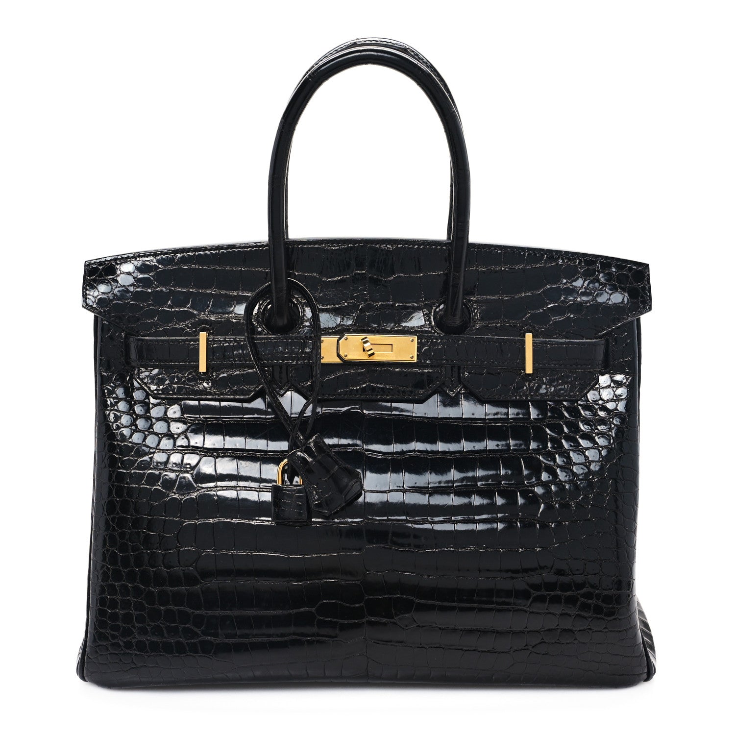 Hermes Shiny Porosus Crocodile Birkin Handbag Black Travel Bag
