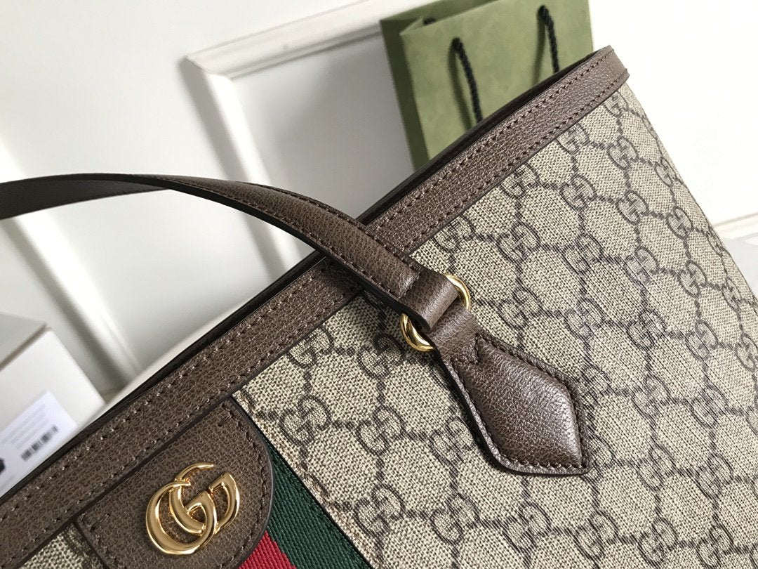 gg Ophidia gg Ebony gg Canvas Brown Beige Medium Tote Bag