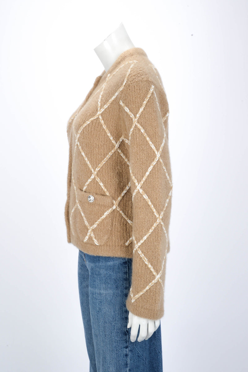 Chanel Beige Cashmere Diamond Quilted Cardigan FR 40 Apparel
