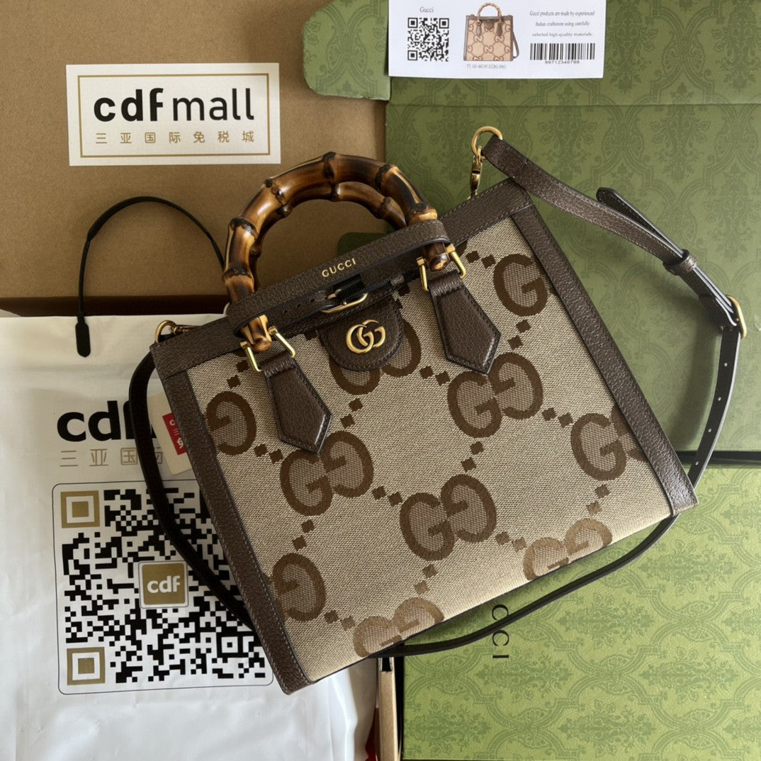 gg Diana Jumbo gg Camel Canvas Small Tote Bag