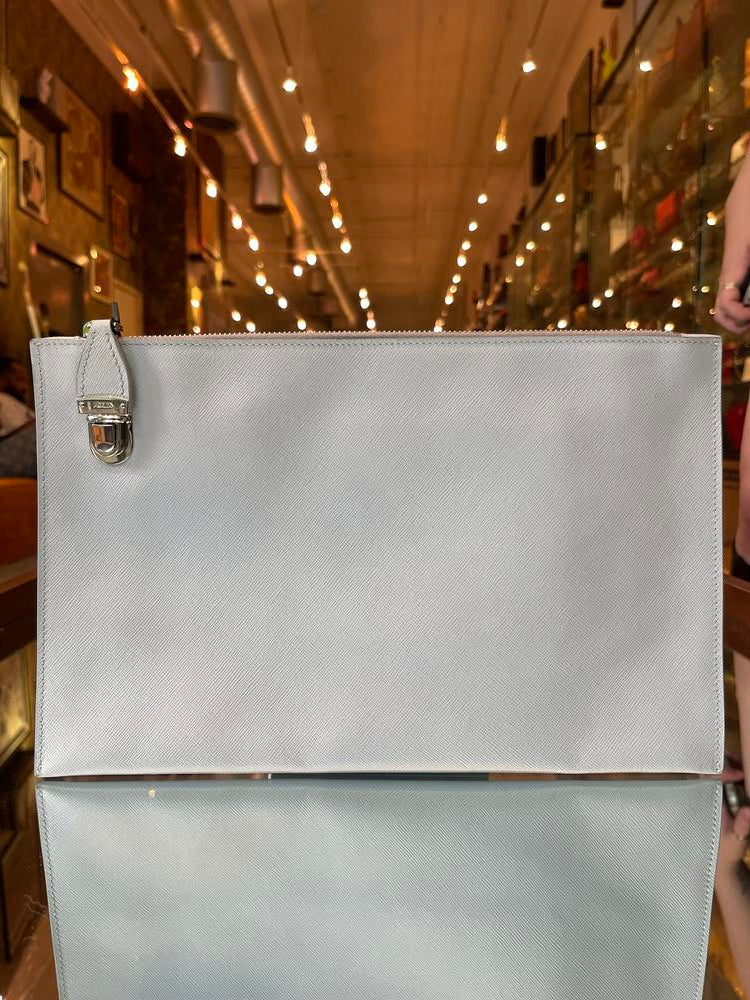 Prada Handbag Grey Clutch Bag Leather Saffiano Gray