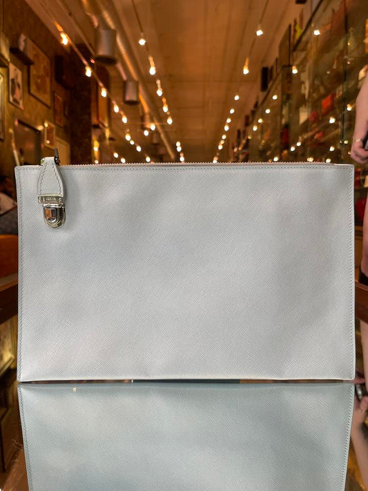 Prada Handbag Grey Clutch Bag Leather Saffiano Gray