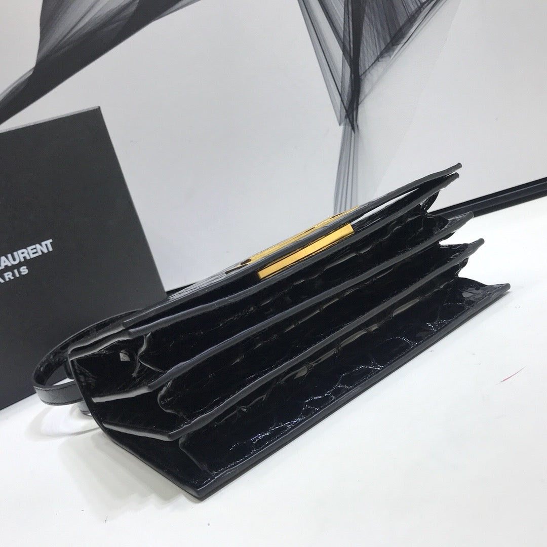 YSL Saint Laurent Cassandra Stone Print 7in 19cm Black Small Crossbody Bag