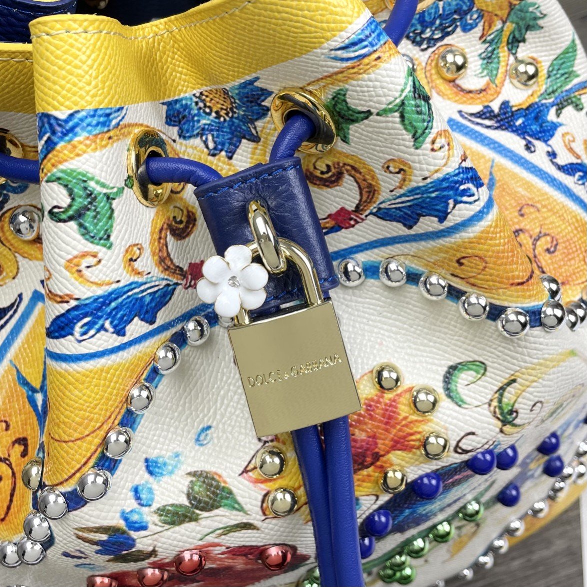 Print Crespo Branded Plate Multicolor Bucket Bag
