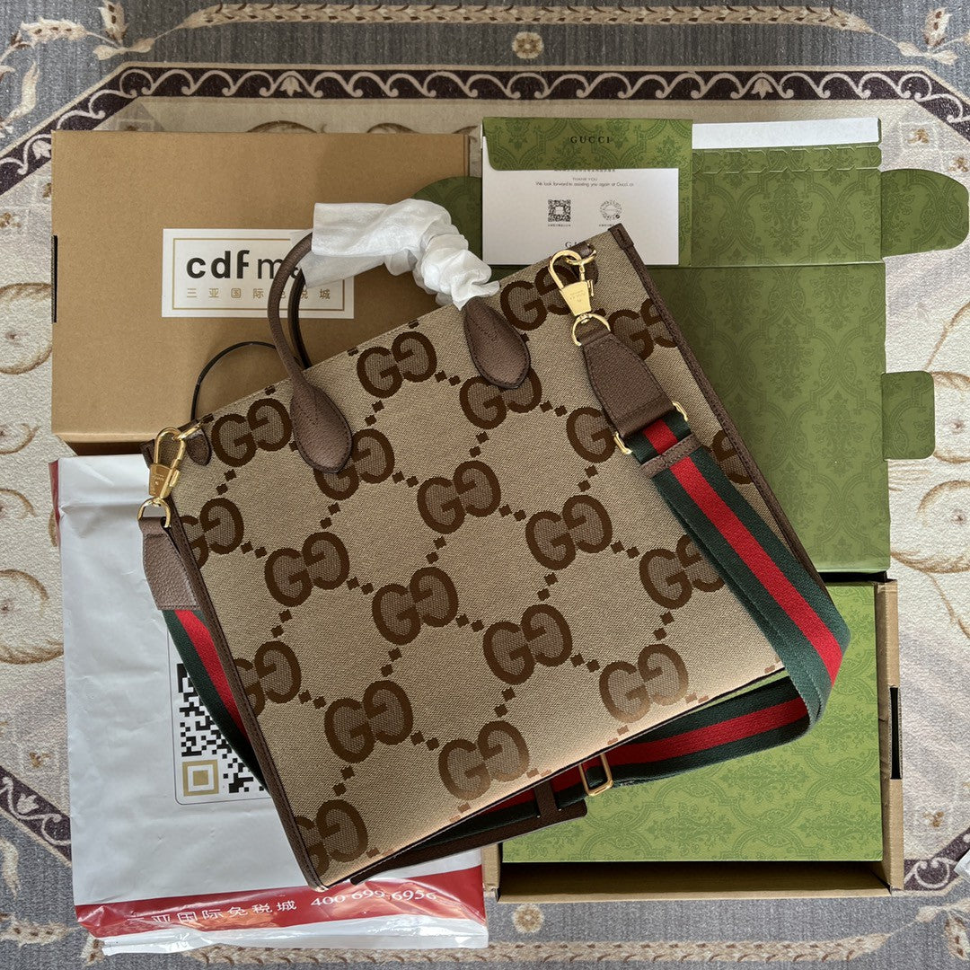 gg Jumbo Camel Ebony Jumbo Canvas Tote Bag