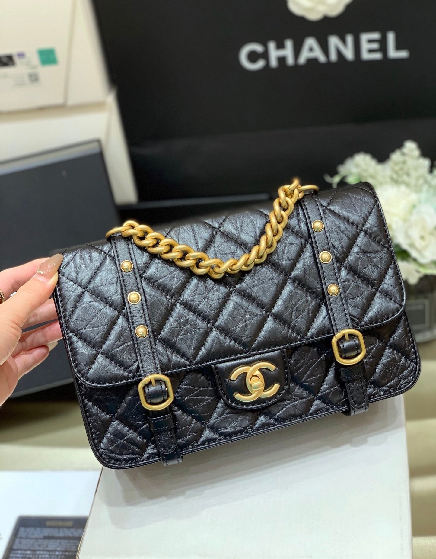 Chanel Co Co Shoulder Bag Black Gold