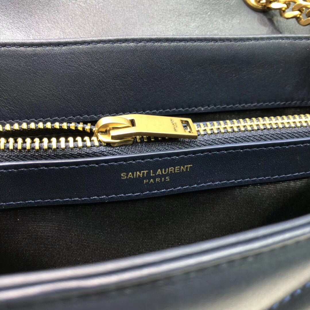 YSL Saint Laurent Loulou Lou Shoulder Bag Quilted Chain Blue For Women