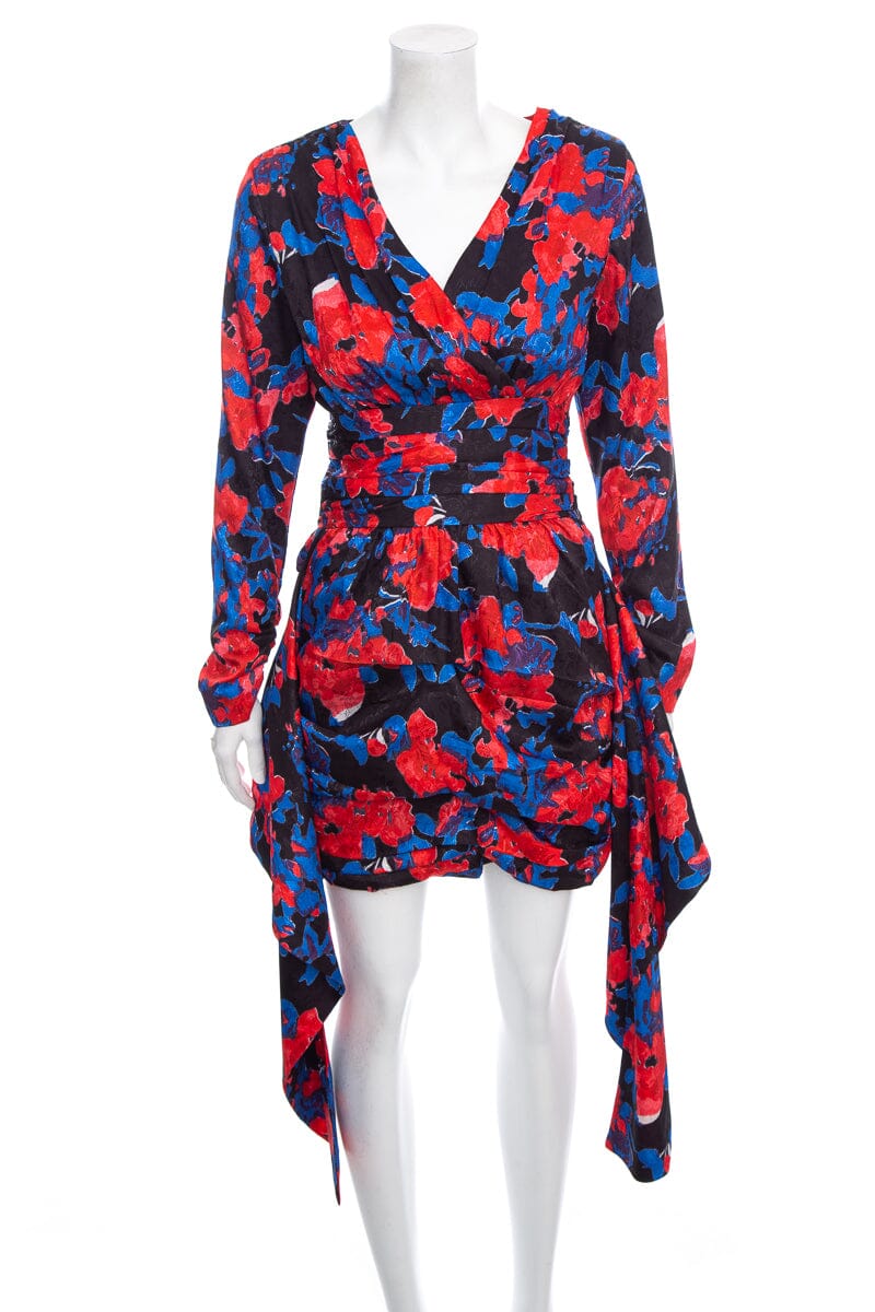 YSL Saint Laurent Bag and Floral Long Sleeve Dress SZ M Blue Red Mini Mini Bag