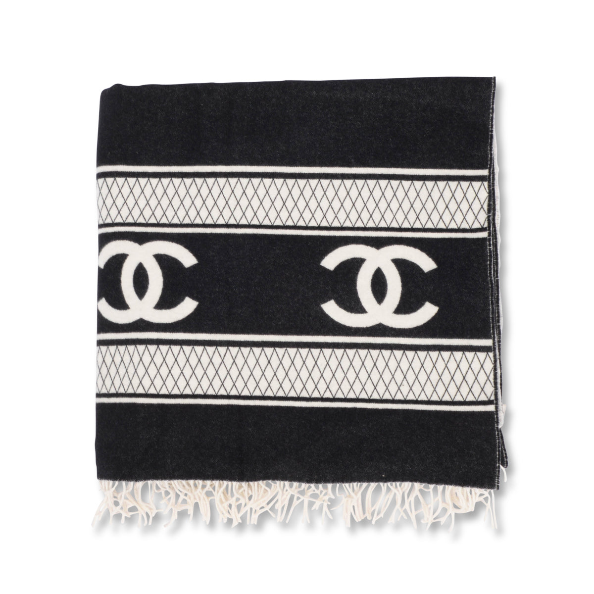 Chanel Black & White Cashmere CC Reversible Blanket Accessory