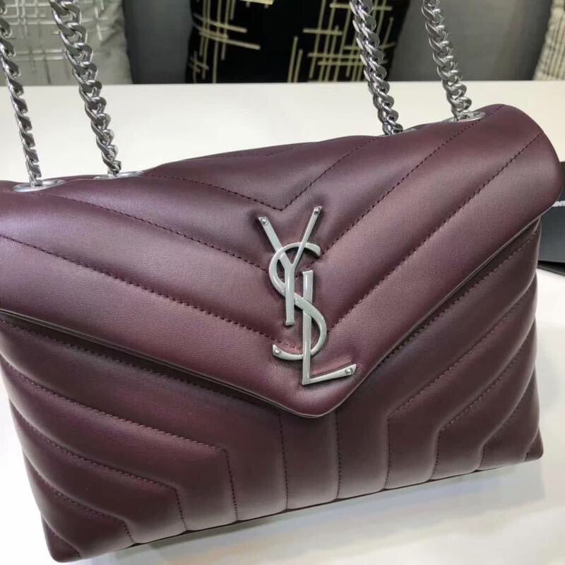 YSL Saint Laurent Loulou MatelassÃ© "Y" Burgundy 9.8in Small Chain Handbag