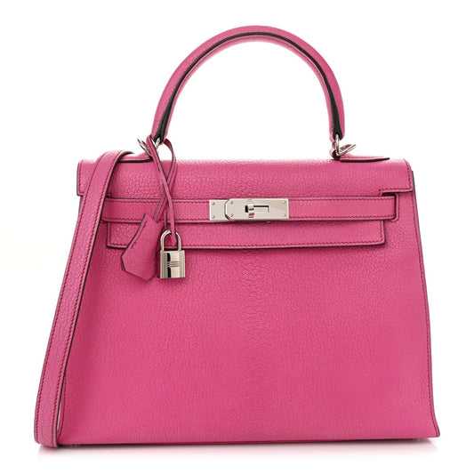 Hermes Chevre De Coromandel Kelly Sellier Fuchsia Handbag Travel Bag