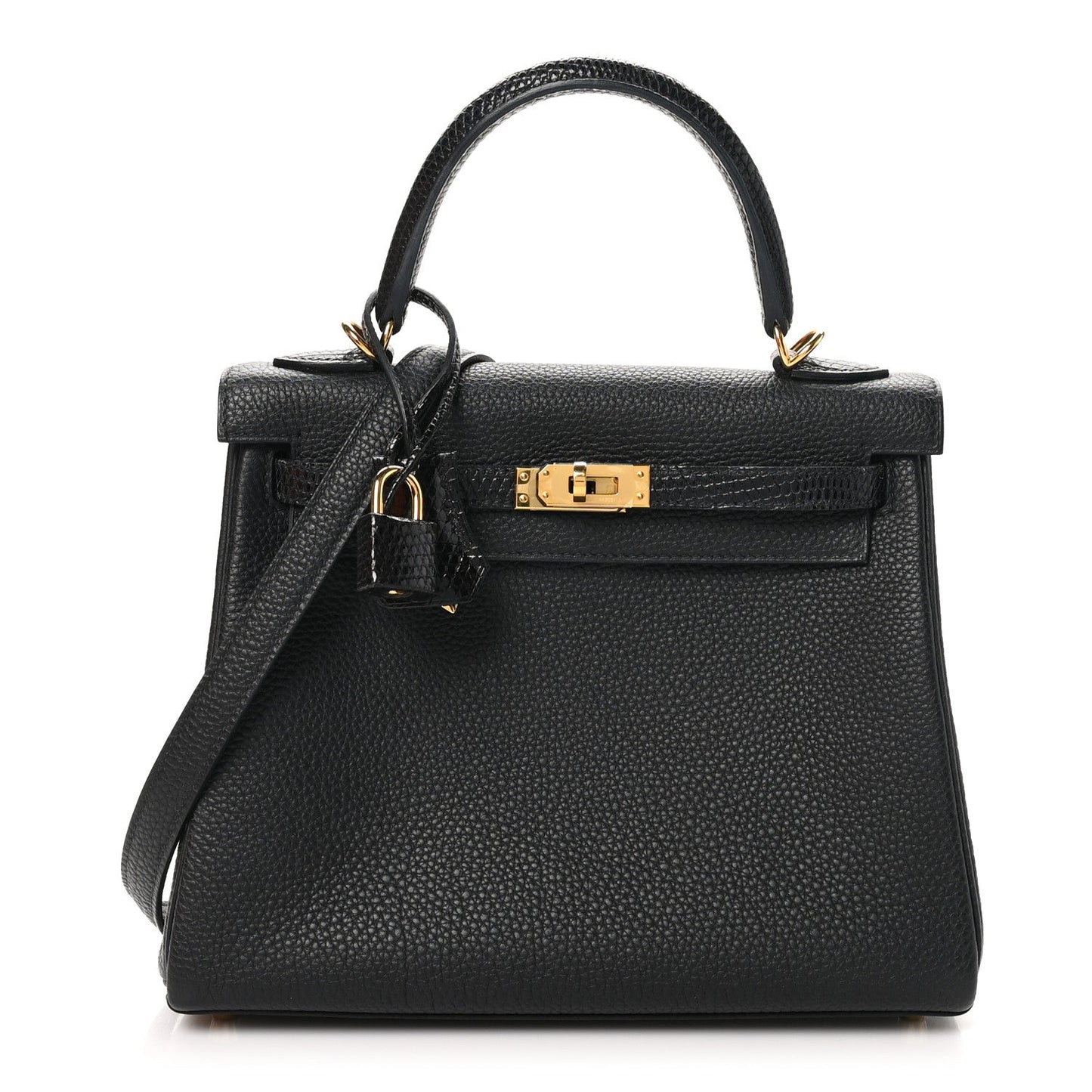 Hermes Togo Lizard Kelly Retourne Touch Handbag Black Travel Bag