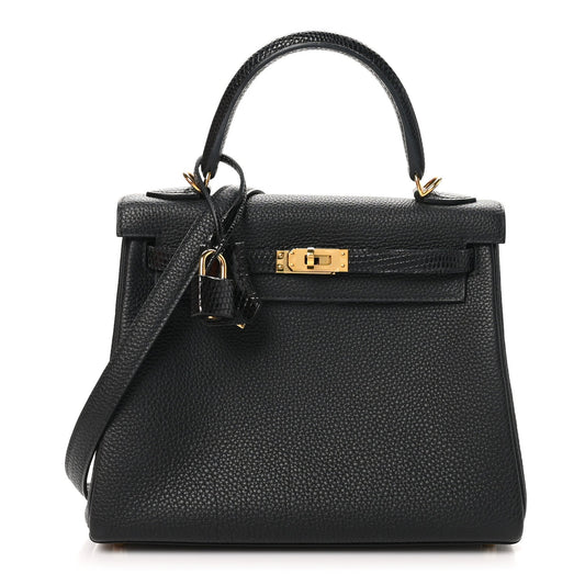 Hermes Togo Lizard Kelly Retourne Touch Handbag Black Travel Bag
