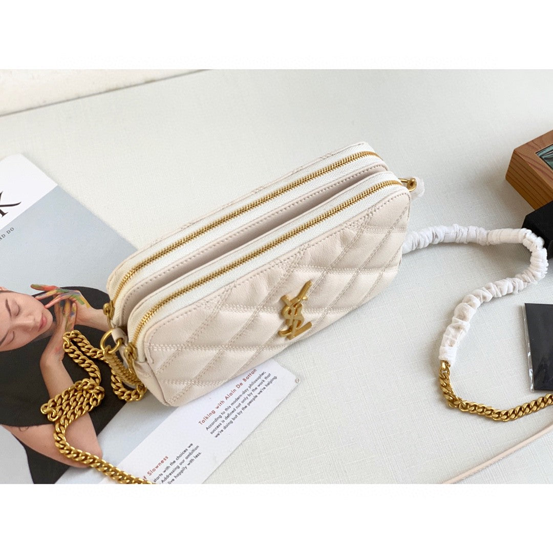 YSL Saint Laurent Becky 7in 18cm White Crossbody Bag