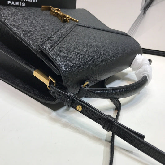 YSL Saint Laurent Cassandra Grain 9in 24.5cm Black Medium Top Handle Handbag