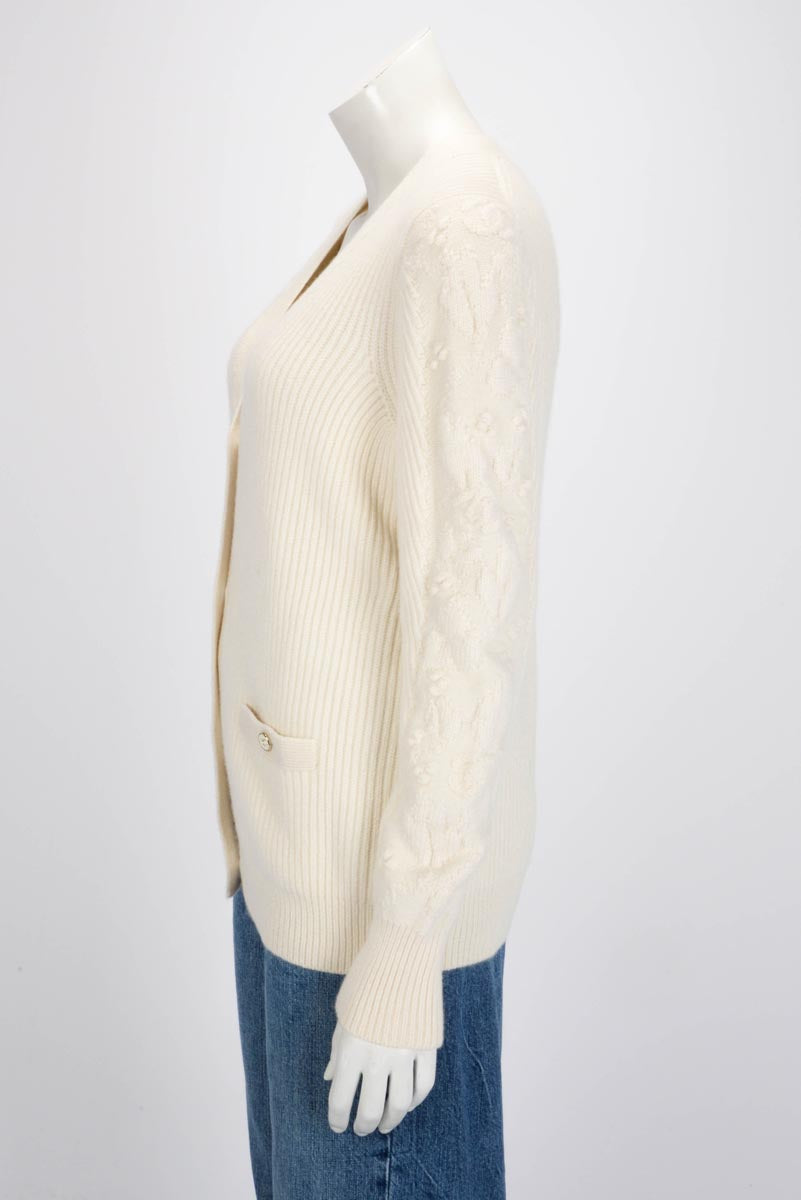 Chanel Ecru Ribbed Cashmere Classic Cardigan FR 38 Apparel