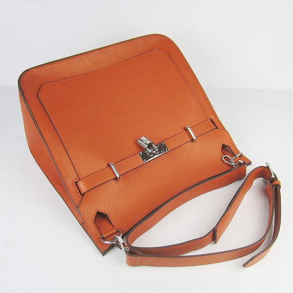Hermes Luxury Shoulder Bag Orange Leather Silver