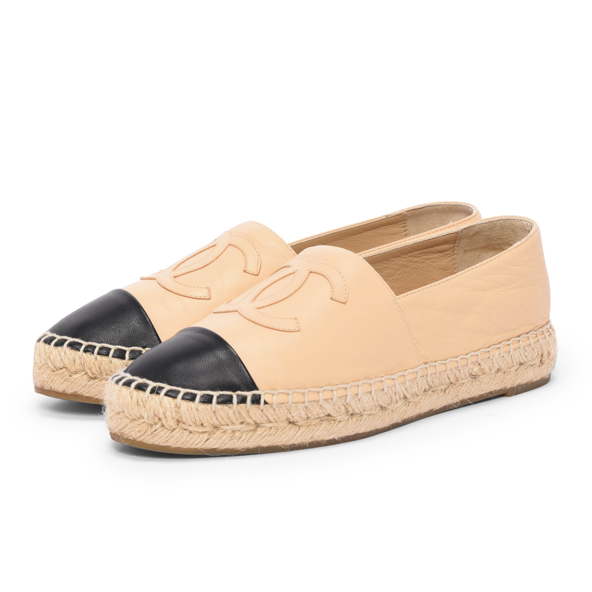 Chanel Beige & Black Lambskin CC Espadrilles 36 Accessory