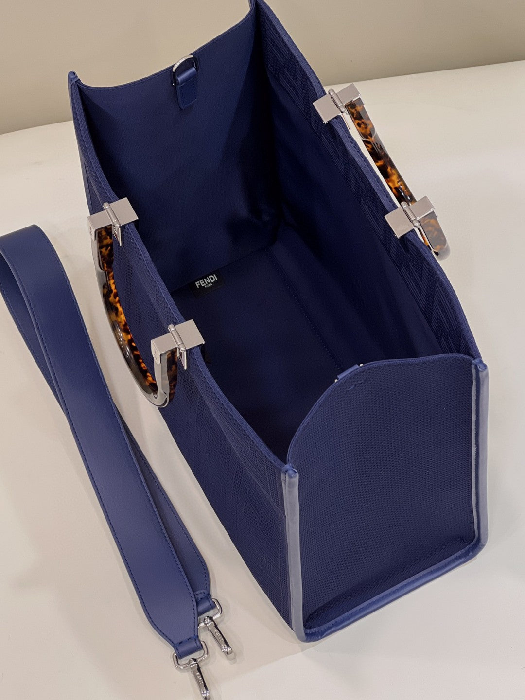 Fendi Sunshine Metop Qualityum Ff Fabric Blue Navy Tote Bag