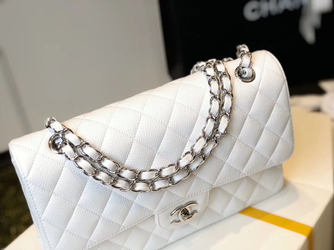 Chanel Classic Metop Qualityum Top Qualityapbag Hardware White Silver Travel Bag