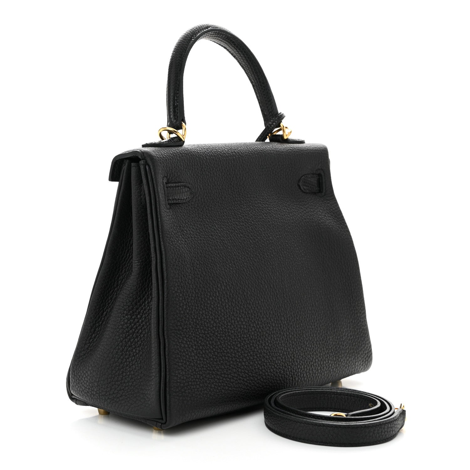 Hermes Togo Lizard Kelly Retourne Touch Handbag Black Travel Bag 25 Black 1753628
