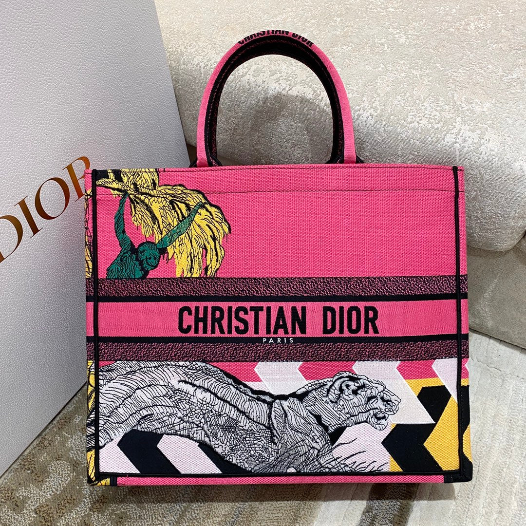 Book Toile De Jouy Zoom Pink Multicolor Large Book Tote Bag