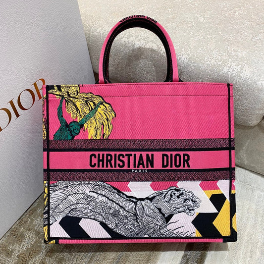 Book Toile De Jouy Zoom Pink Multicolor Large Book Tote Bag