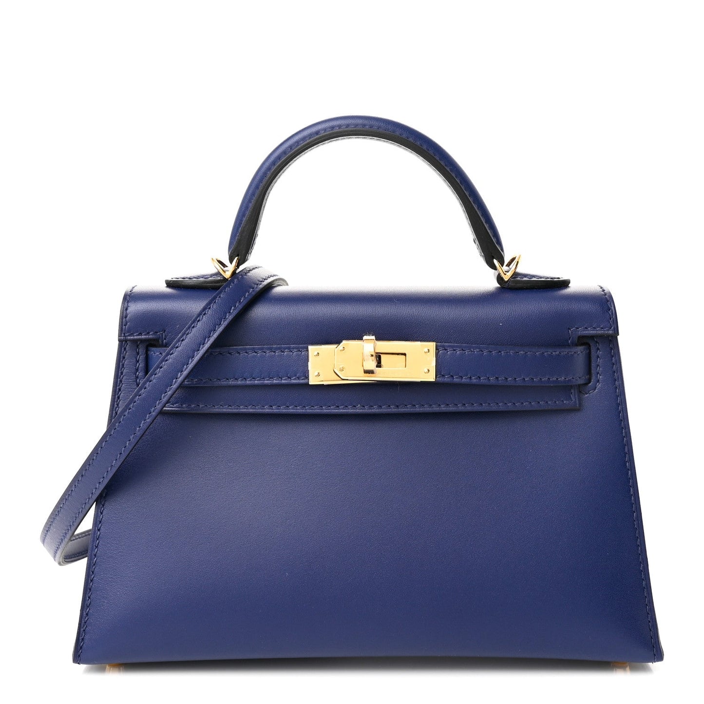 Hermes Tadelakt Kelly Sellier Bleu Saphir Handbag Mini Travel Bag