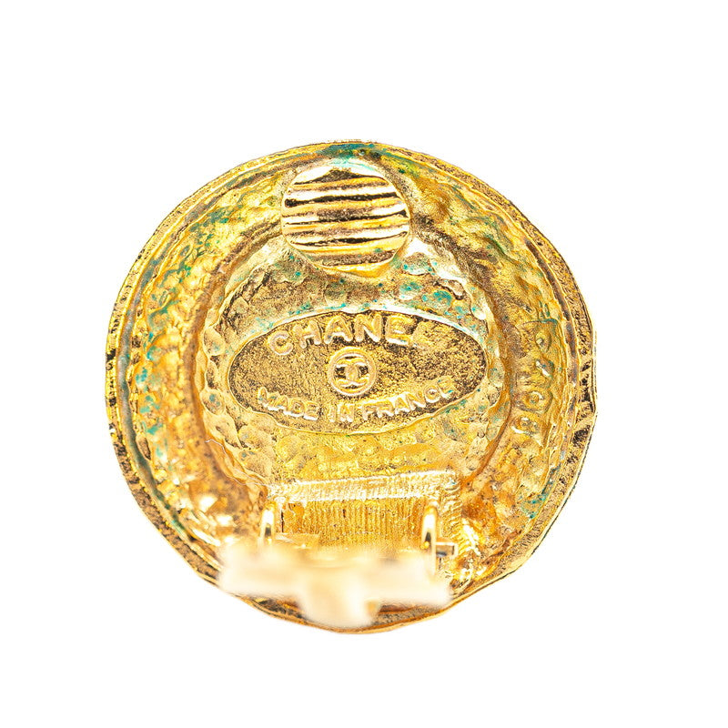 Chanel Gold Plated Round Faux Pearl Clip Earrings Jewelry