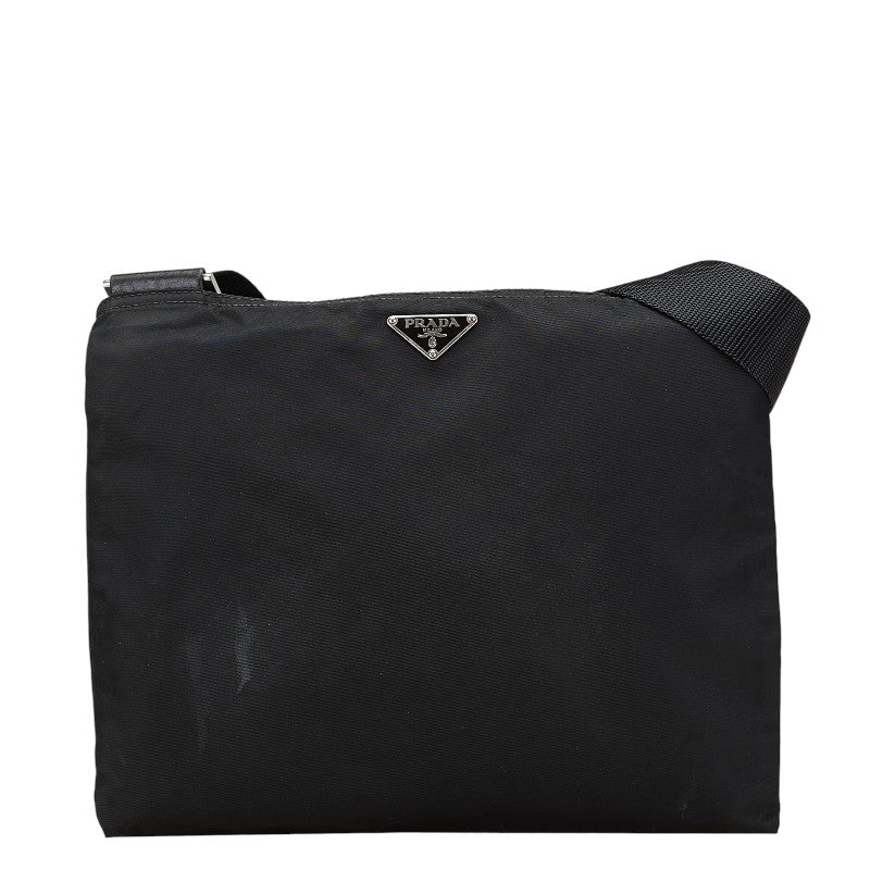 Prada Triangle Plate Shoulder Bag Nylon Logo Shoulder Bag Black