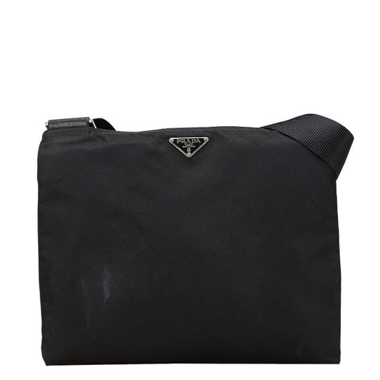 Prada Triangle Plate Shoulder Bag Nylon Logo Shoulder Bag Black