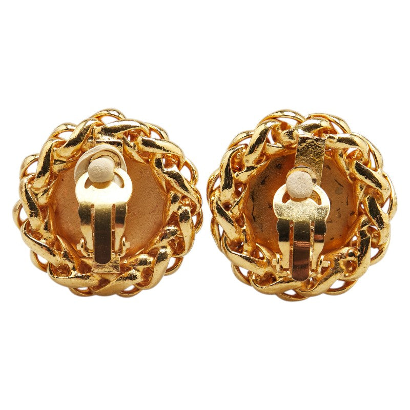 Chanel Coco Mark Wheat Motif Round Earrings Jewelry