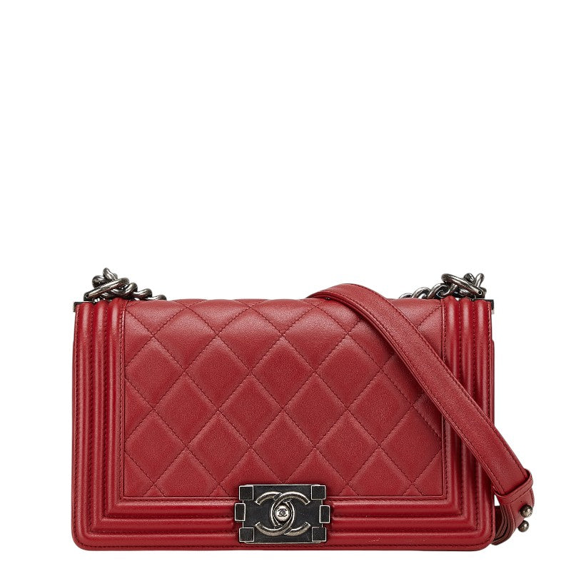 Boy Lambskin Shoulder Bag Chain Red