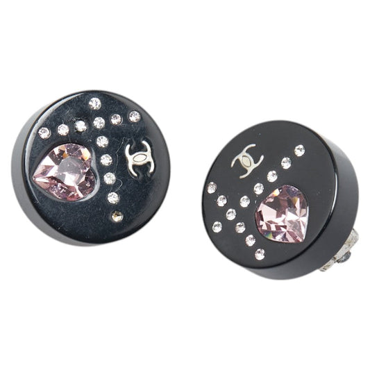 Chanel Coco Mark Rhinestone Heart Earrings Jewelry