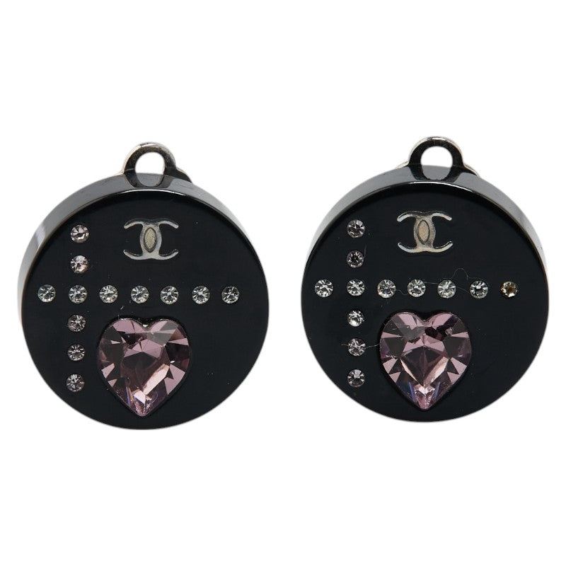 Chanel Coco Mark Rhinestone Heart Earrings Jewelry