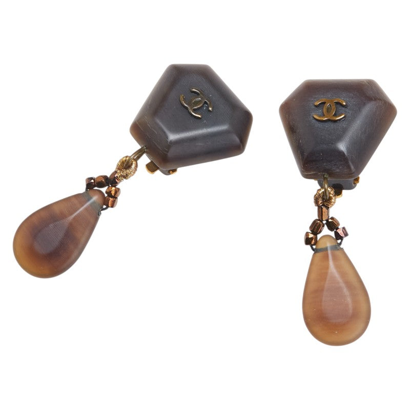 Chanel Coco Mark Wood Motif Earrings Jewelry