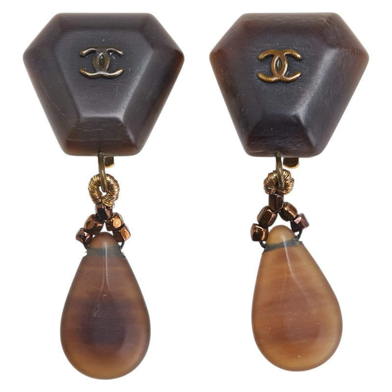 Chanel Coco Mark Wood Motif Earrings Jewelry