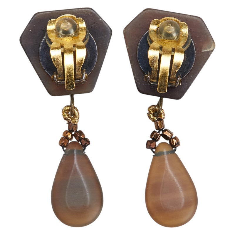 Chanel Coco Mark Wood Motif Earrings Jewelry