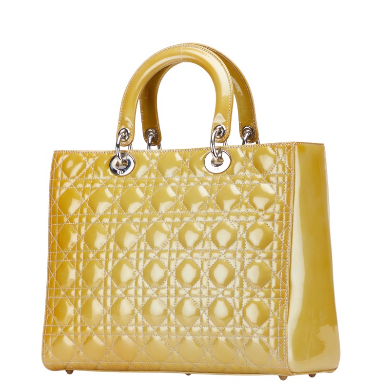 Dior Christian Lady Cannage 2Way Bag Leather Patent Travel Bag