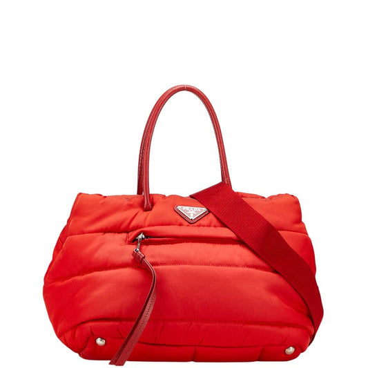 Prada Triangle Plate 2Way Bag Leather Nylon Logo Travel Bag Leather 2Way Bag