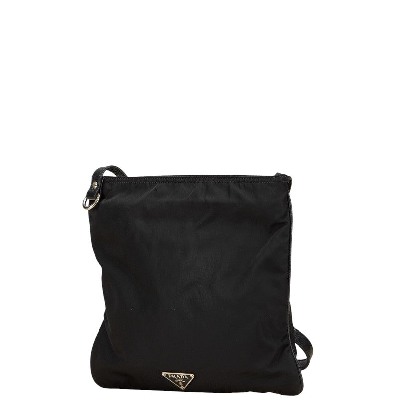Prada Triangle Flower Embroidery Shoulder Bag Nylon Python Logo