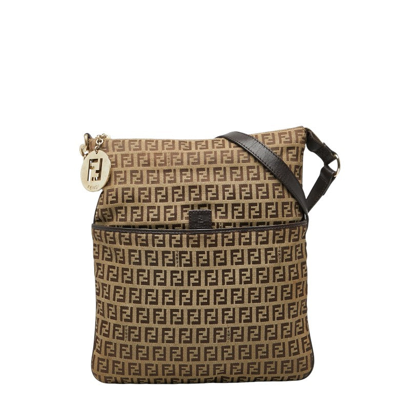 Fendi Zucchino Shoulder Bag Leather Canvas Leather Shoulder Bag