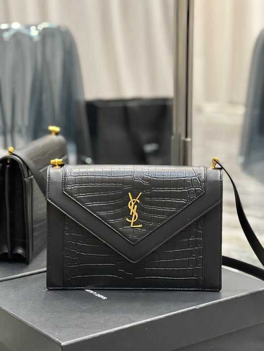 YSL Saint Laurent Gaby Toned Hardware 10in 26cm Black Gold Satchel Bag Ysl 695724Dzeuw1000