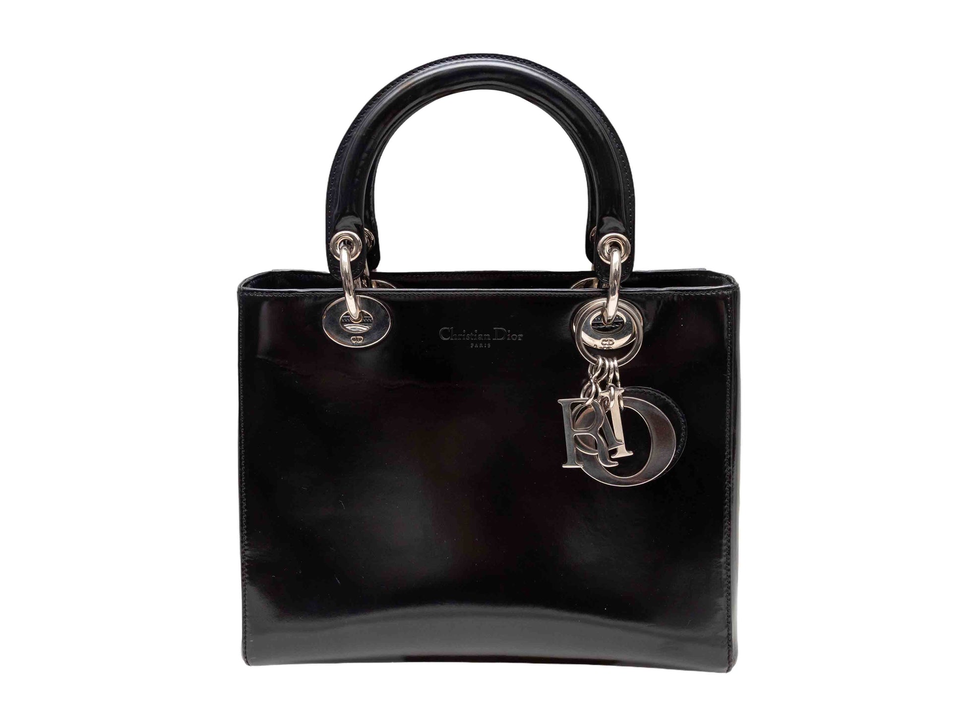 Dior Handbag Christian Lady Bag Patent Black Medium